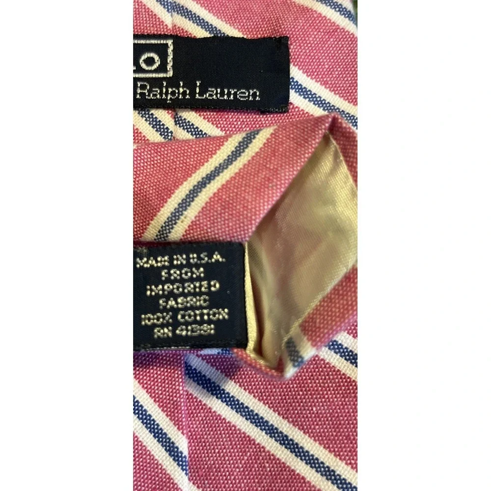Polo Ralph Lauren Pink & Blue Striped Imported Cotton Tie Vintage 80's Pony Logo - Picture 4 of 4